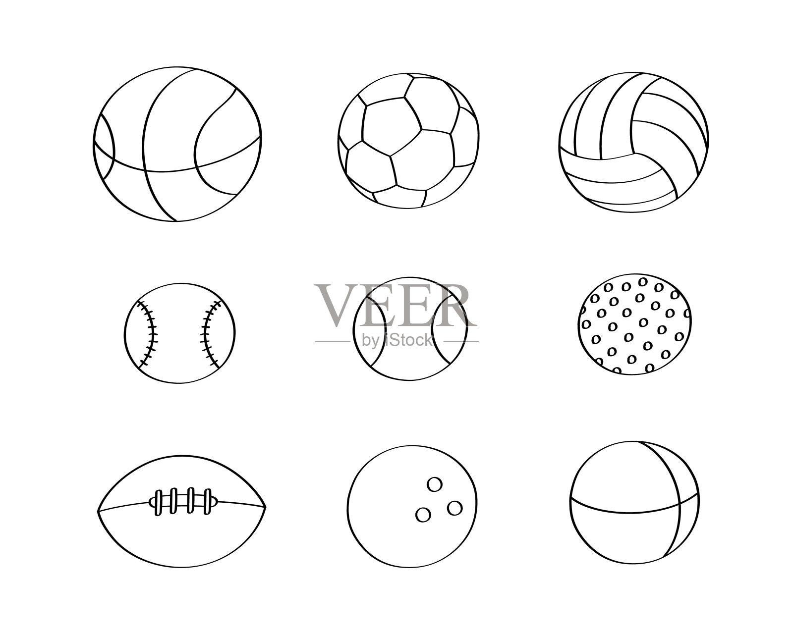 可爱的涂鸦一套运动球卡通图标和对象。图标素材