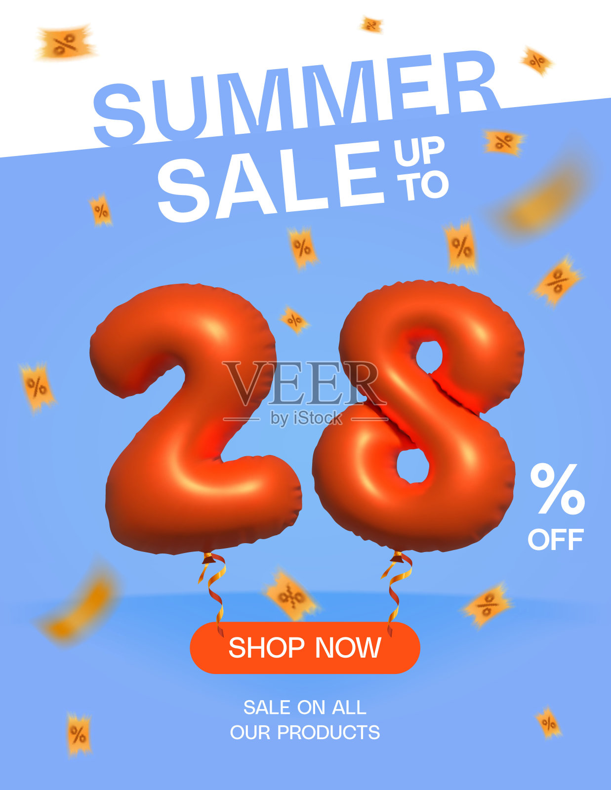 夏季销售高达38%的橙色氦气球3D 38号插画图片素材
