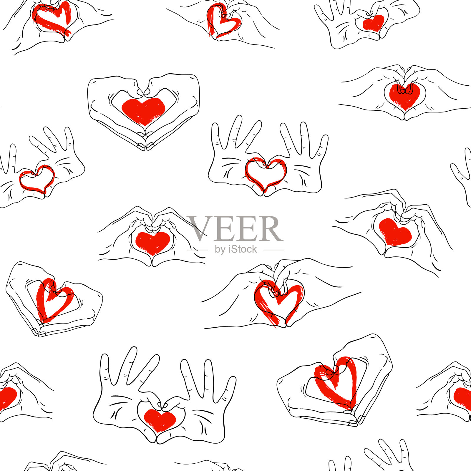 无缝图案两只手做一个心的标志插画图片素材
