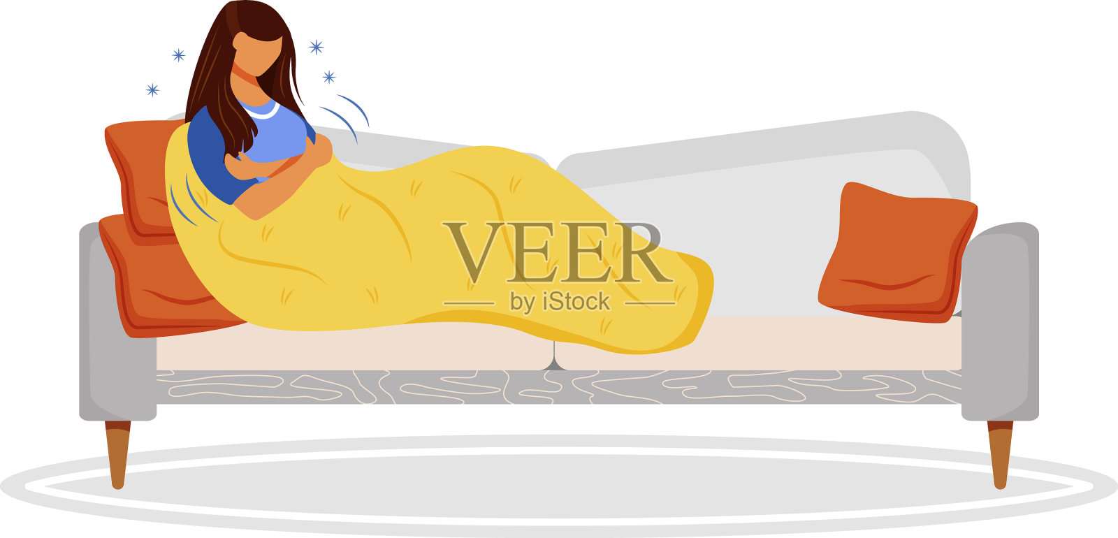 冰冷的扁平色无脸的女人与设计元素图片