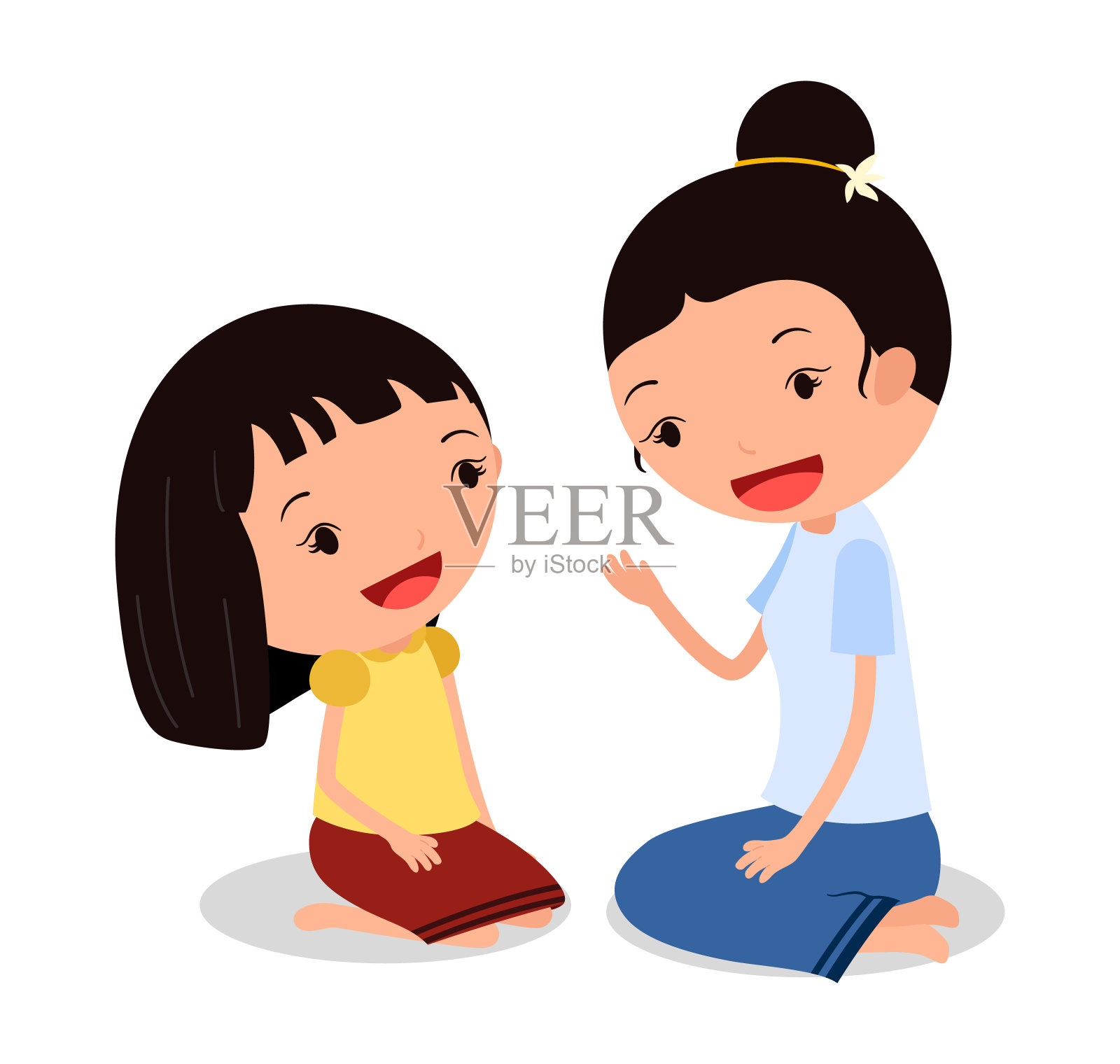 母女俩坐下来聊天插画图片素材