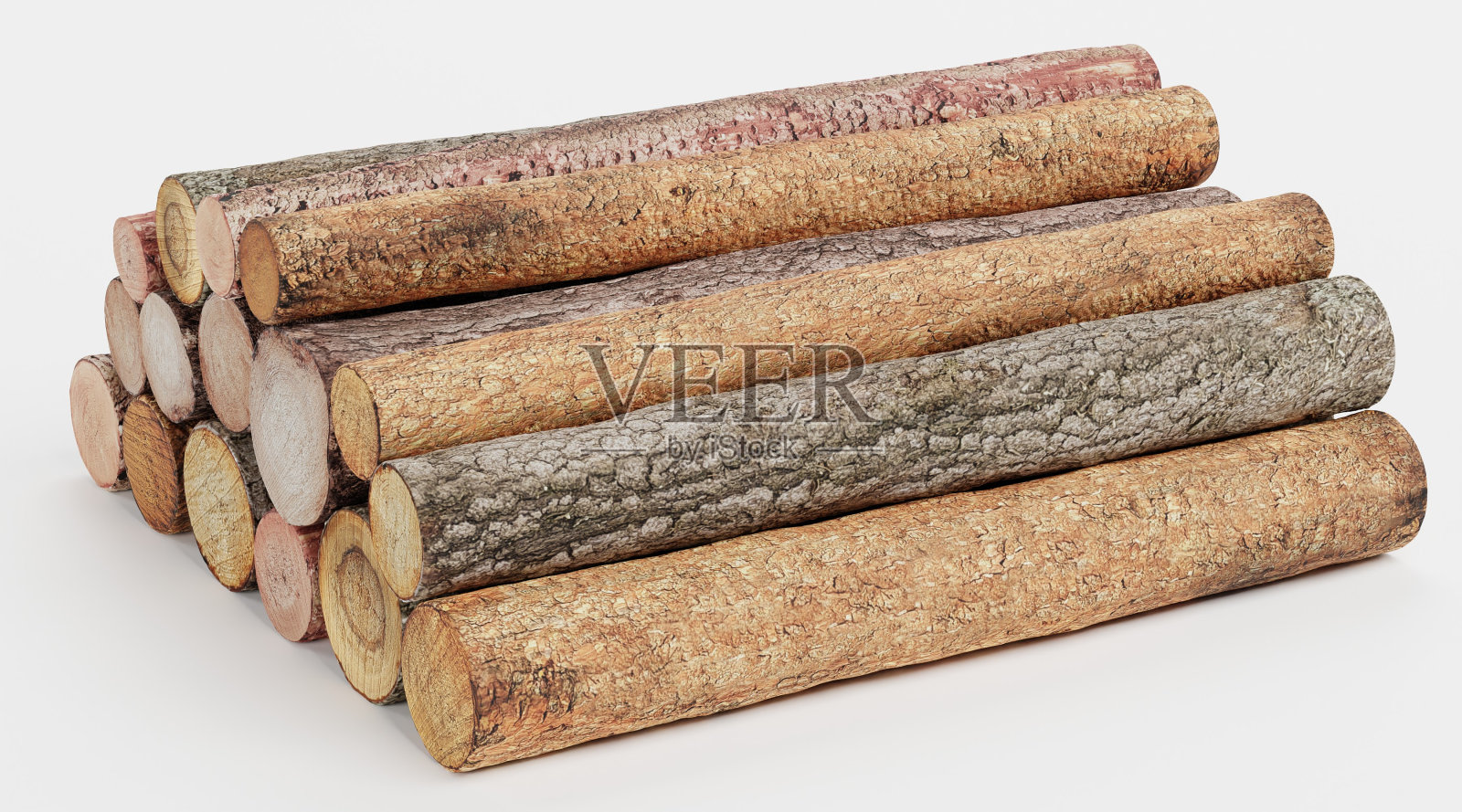 逼真的3D渲染树的日志照片摄影图片