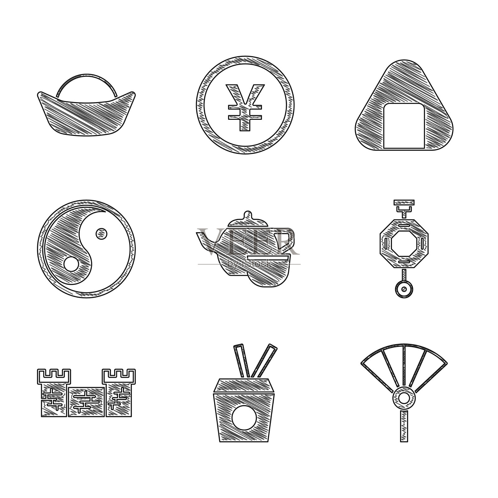 集中国茶道面盒和图标素材