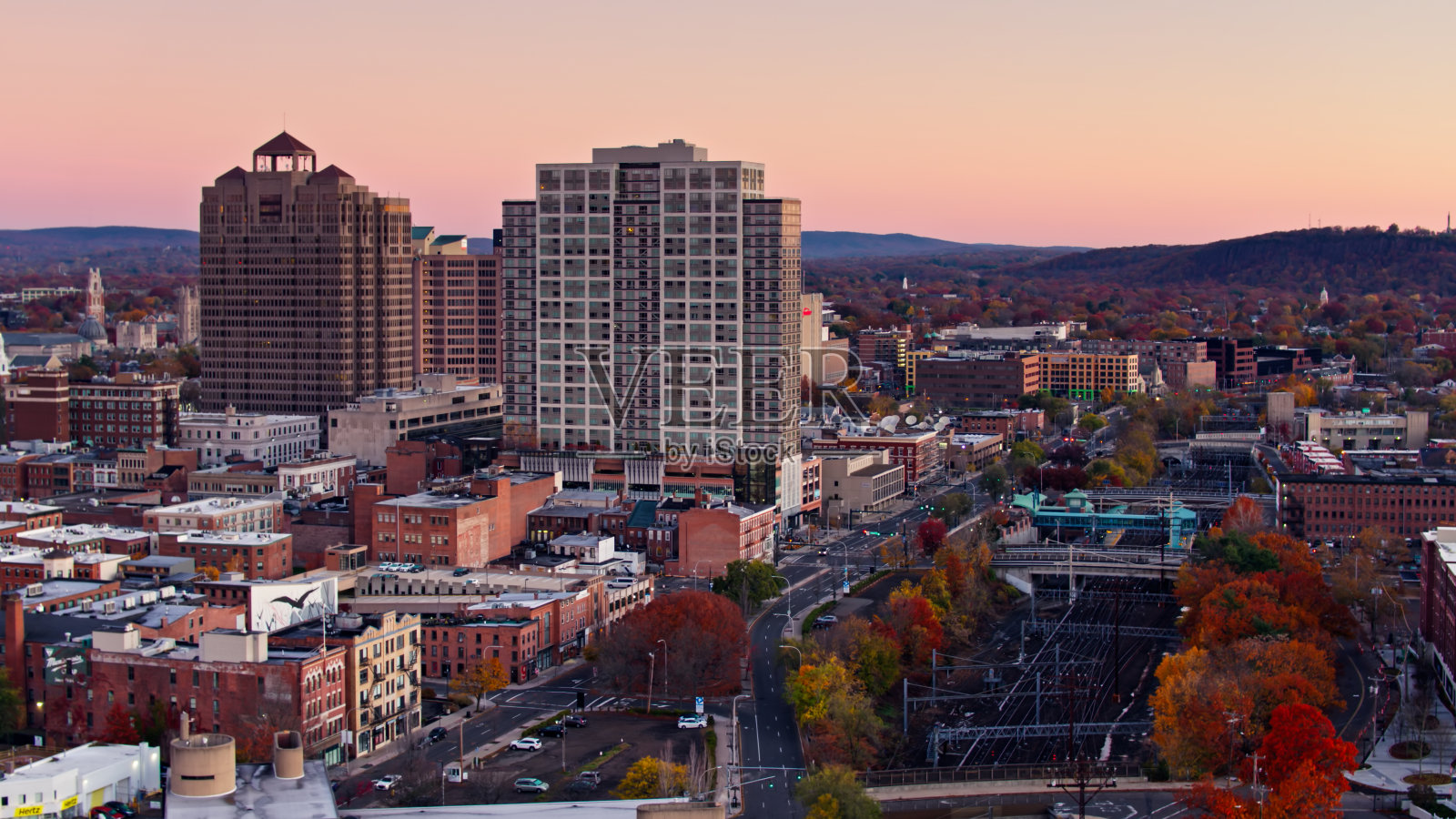 康涅狄格州纽黑文市中心的航拍照片摄影图片