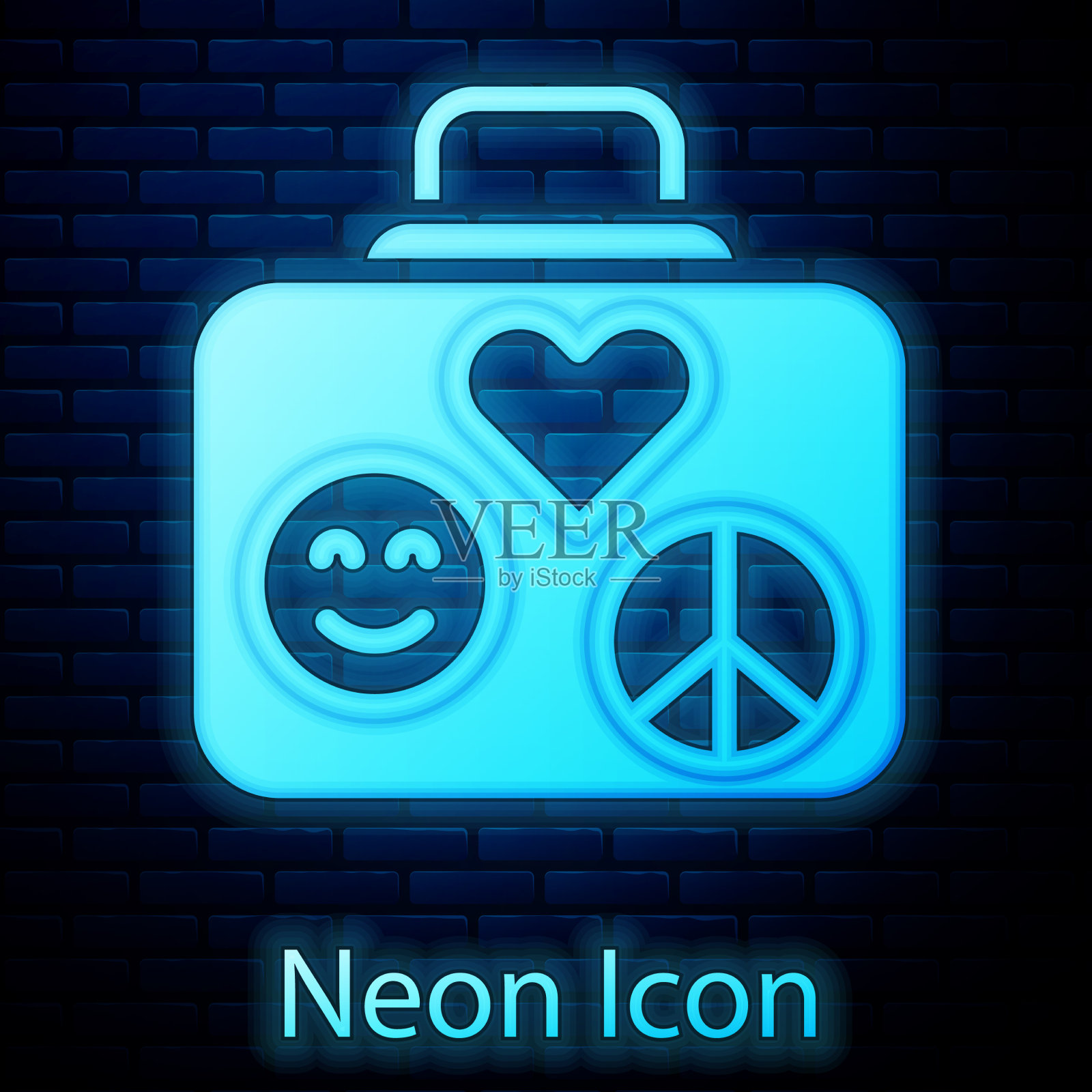 发光霓虹灯旅行箱图标孤立上图标素材