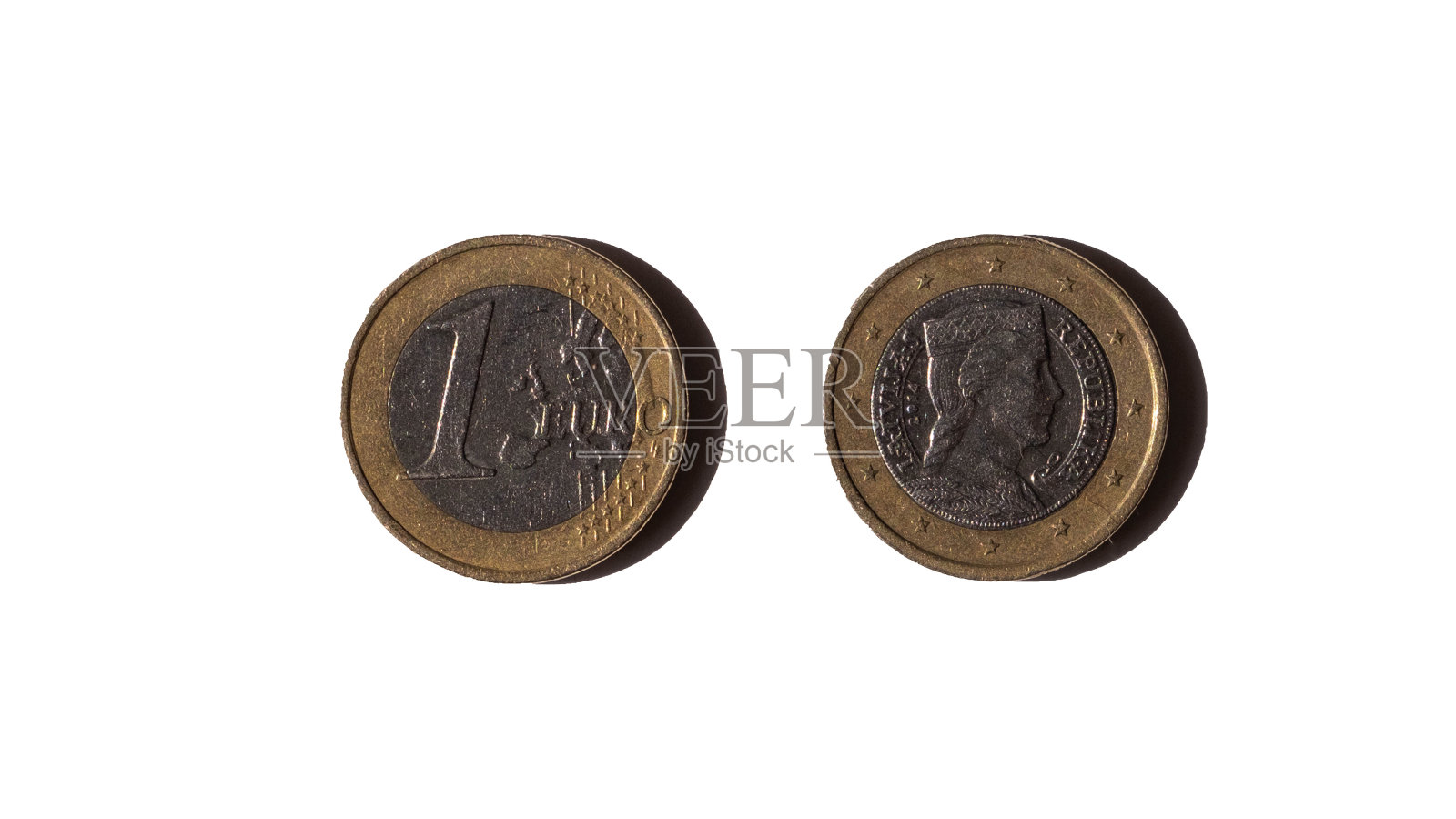 一欧元硬币白色背景照片摄影图片