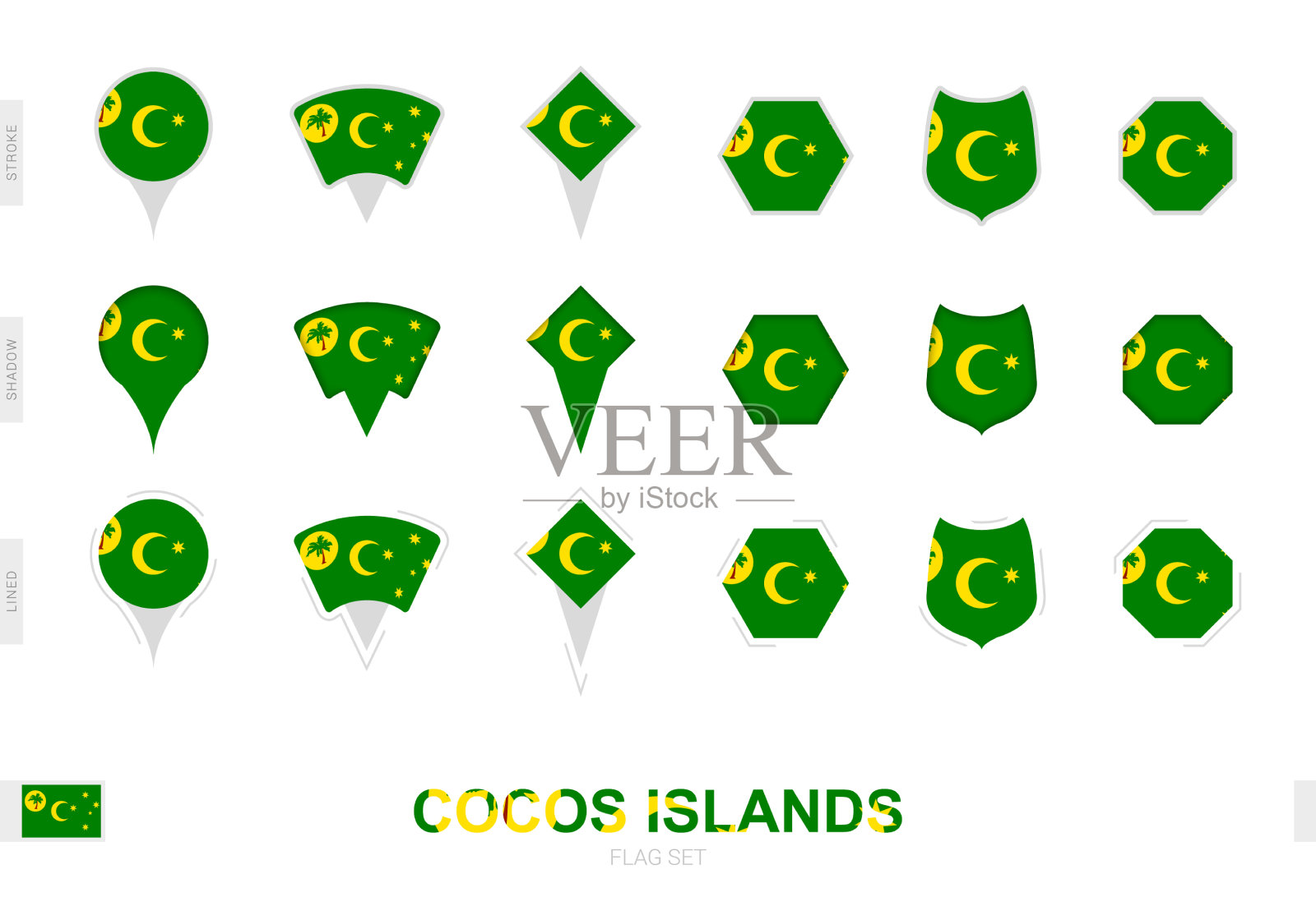 收藏的科科斯群岛旗帜各不相同插画图片素材