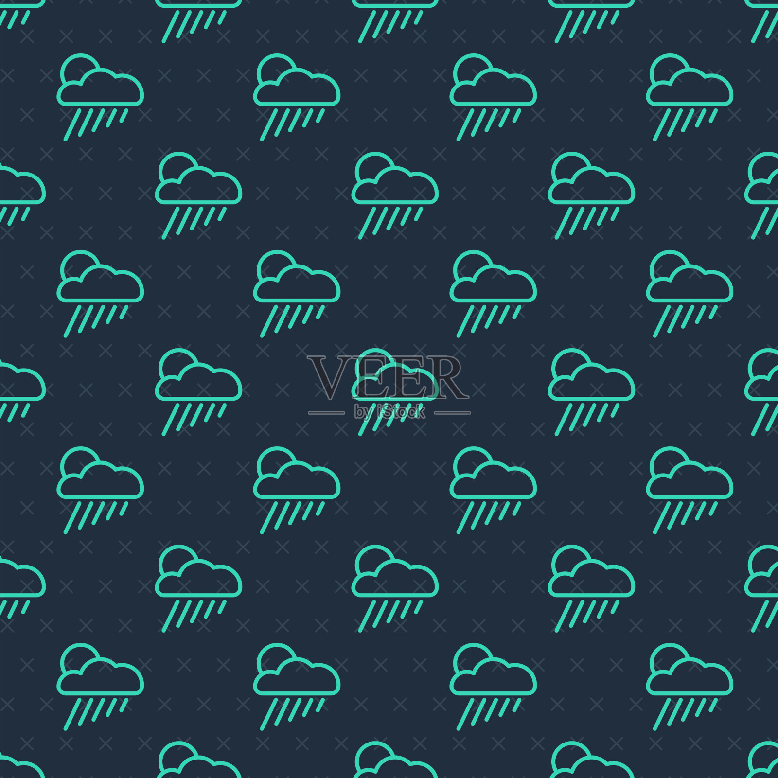 绿线云与雨和太阳图标隔离插画图片素材