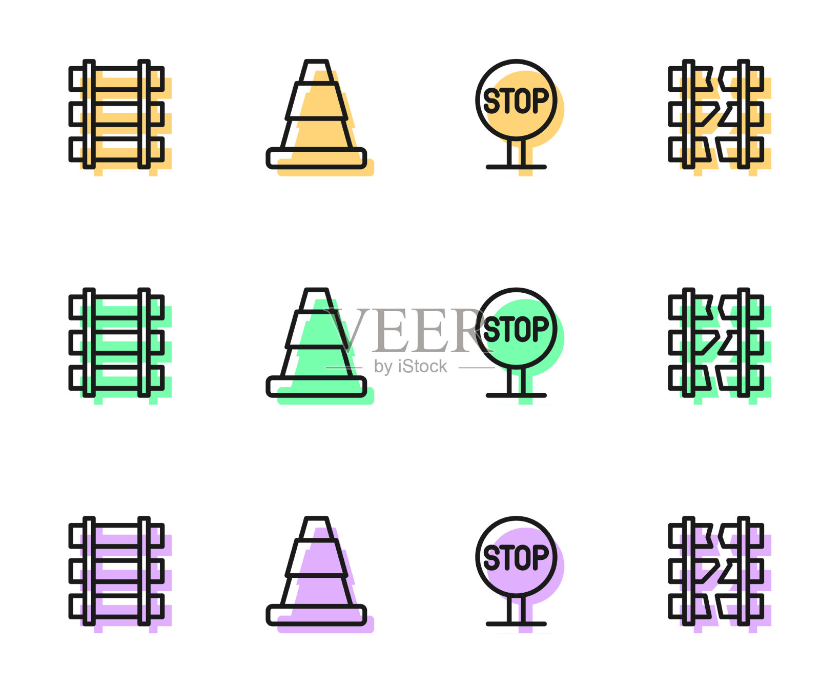 设置线路停止标志铁路轨道图标素材