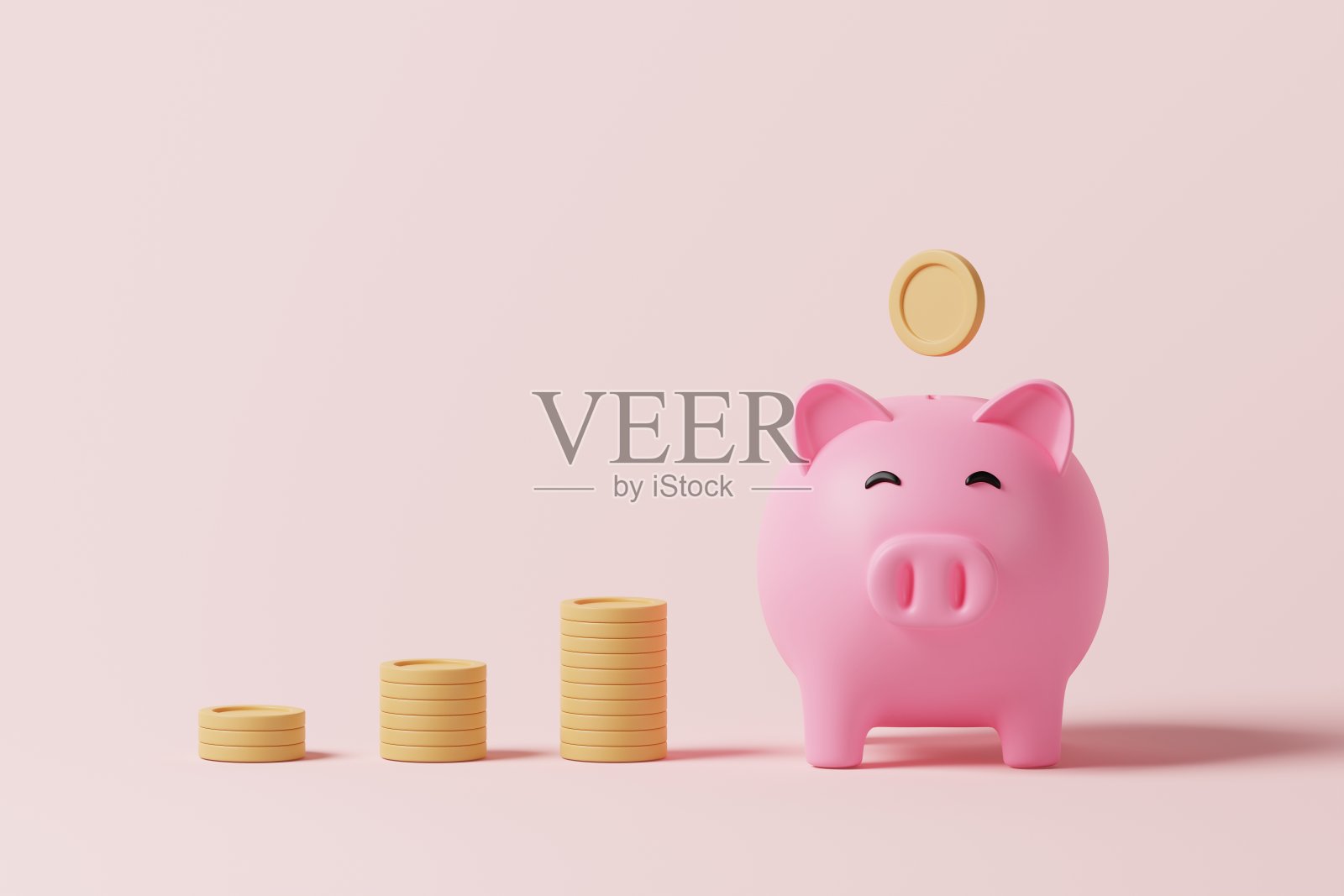 粉色背景的存钱罐。金钱储蓄,退休观念。三维渲染照片摄影图片