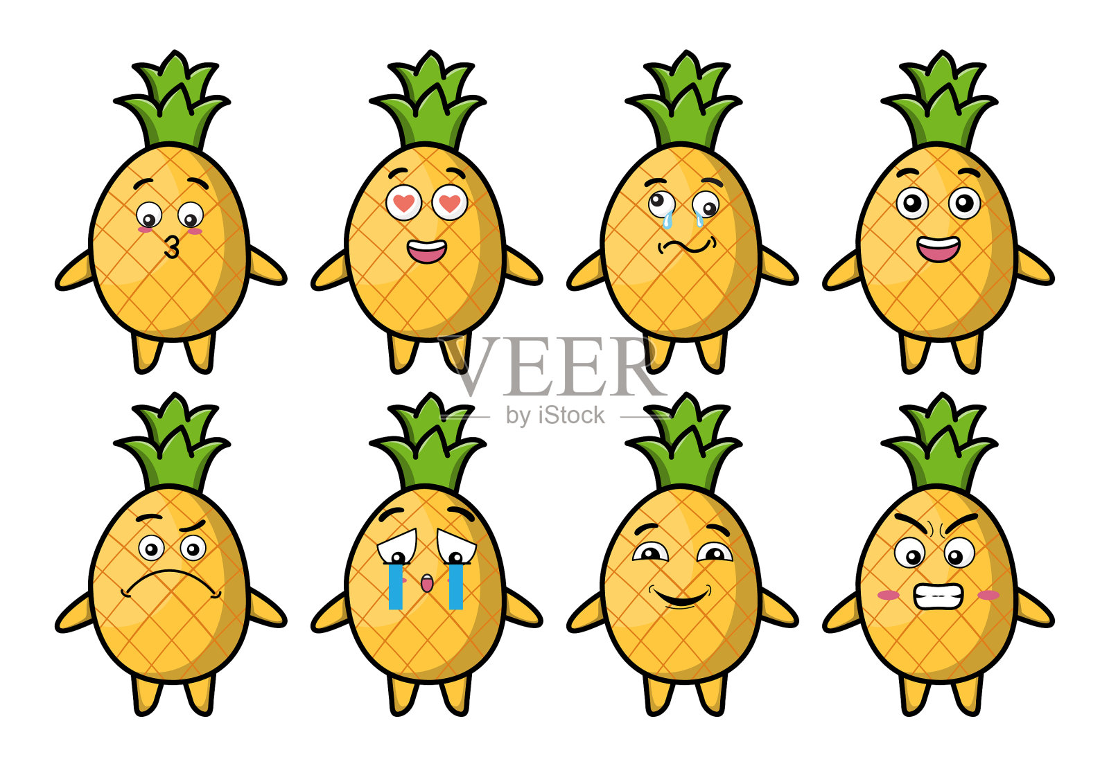 设定卡哇伊菠萝卡通不同表情图标素材