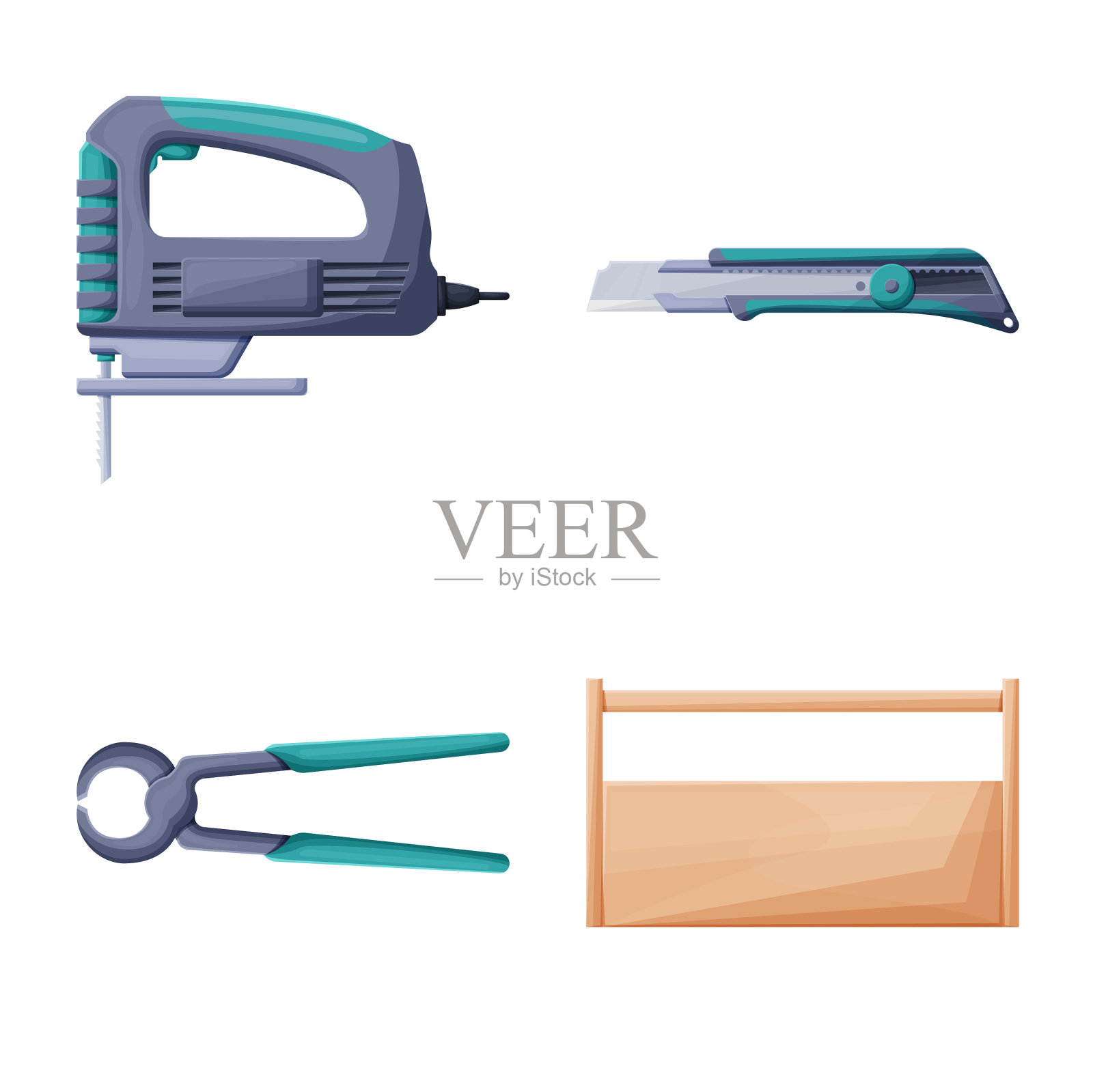 孤立的施工对象和工具标志集图标素材