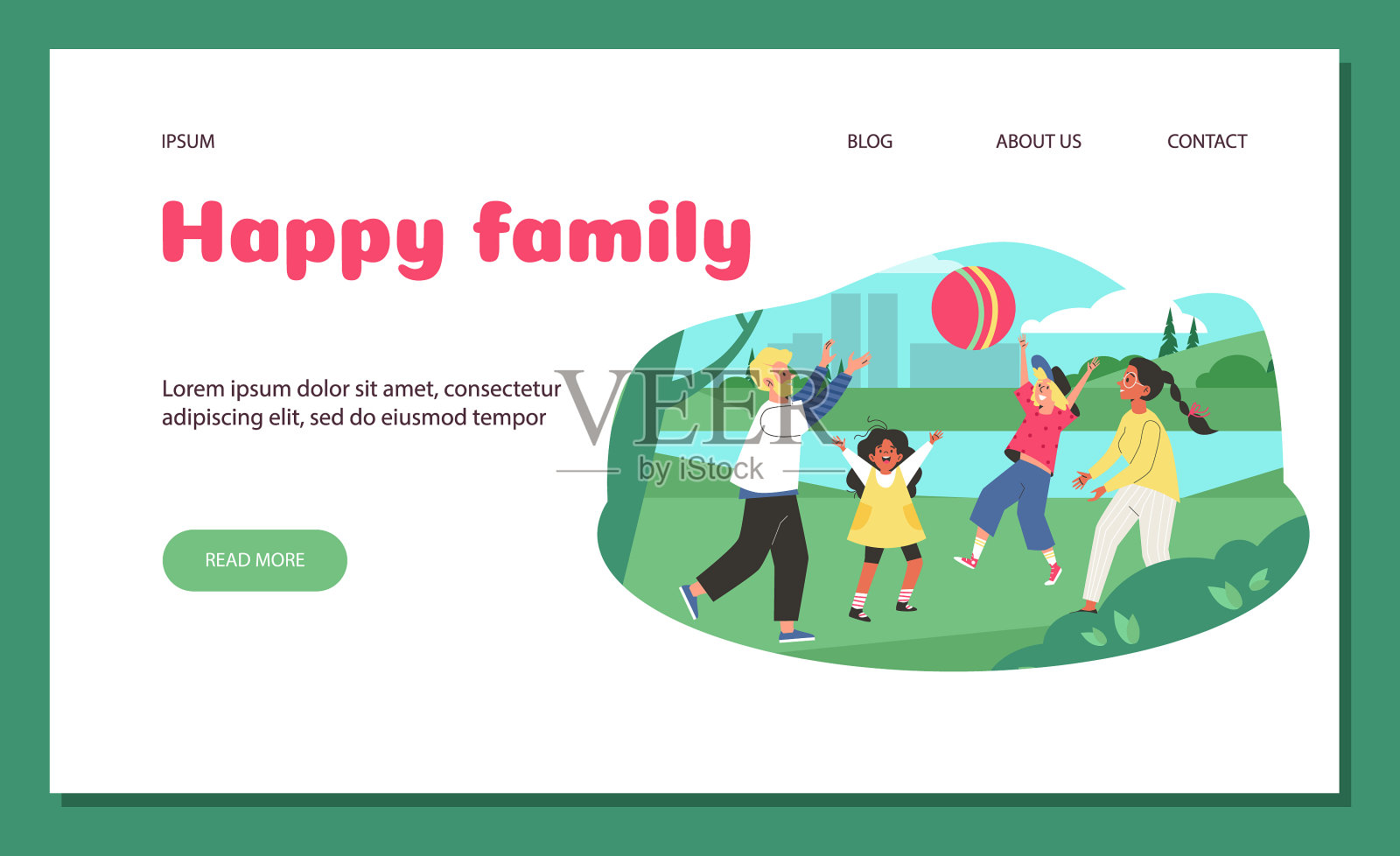 家长和孩子在户外玩耍的网页插画图片素材