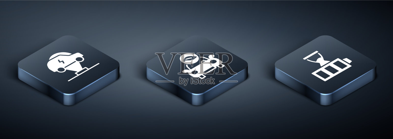 设置等距电动汽车电池充电和环保图标素材