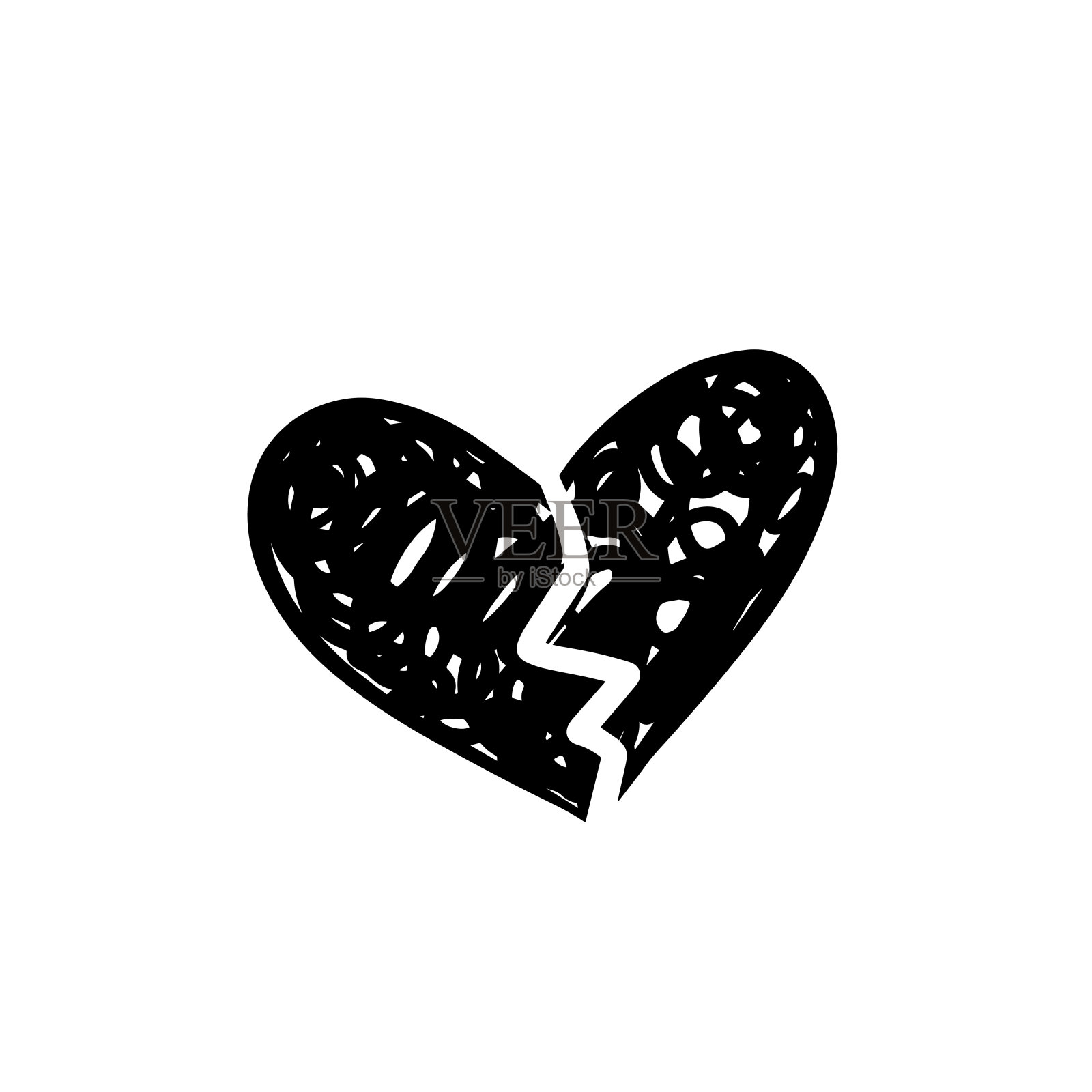 矢量心素描涂鸦插图设置破碎的心形状。插画图片素材