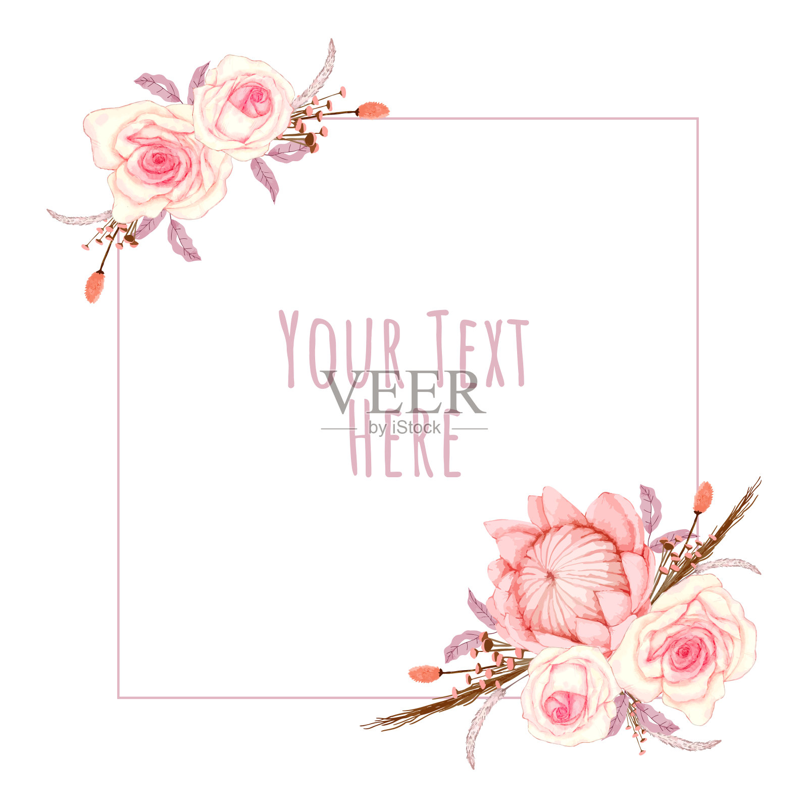 花的花圈。一套框架水彩花。插画图片素材