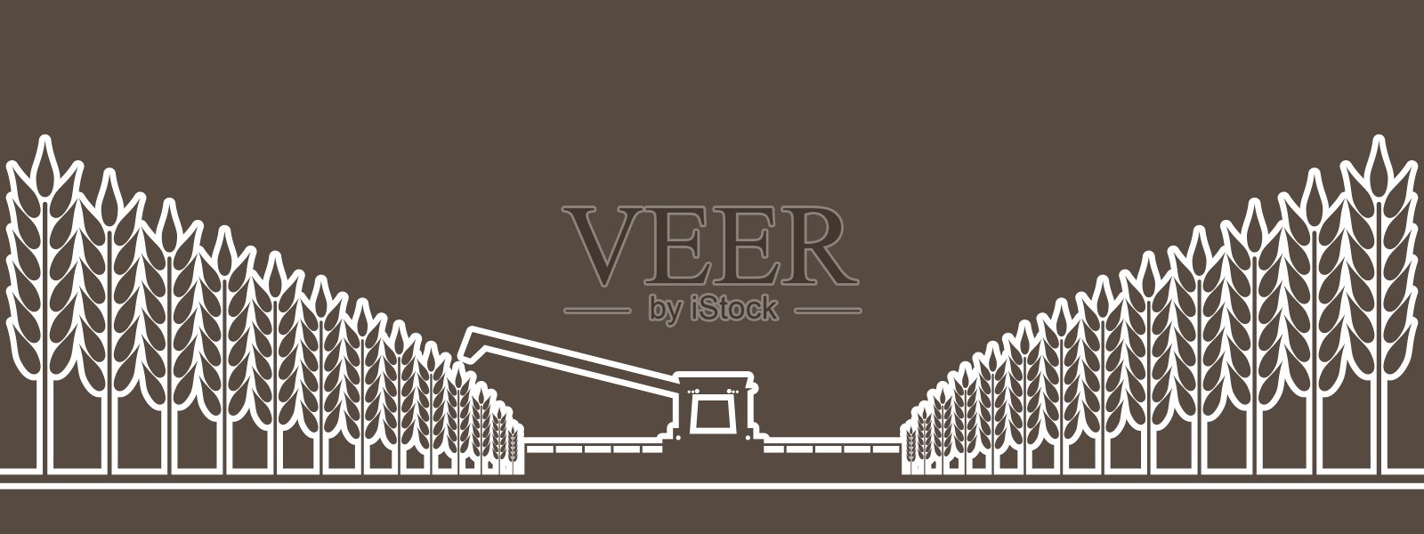 收割机器在田间工作。联合收割机农机在成熟的麦田里驰骋。细线的风格插画图片素材