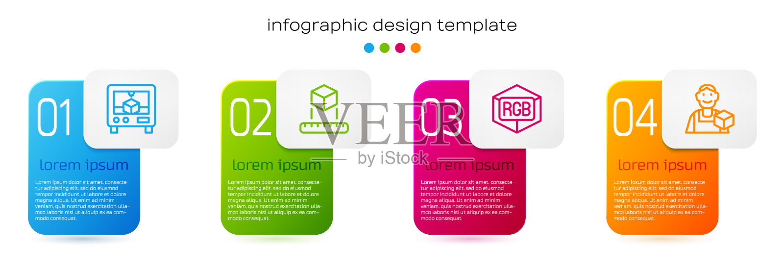 设置线3d打印机等距立方体RGB和cmyk插画图片素材