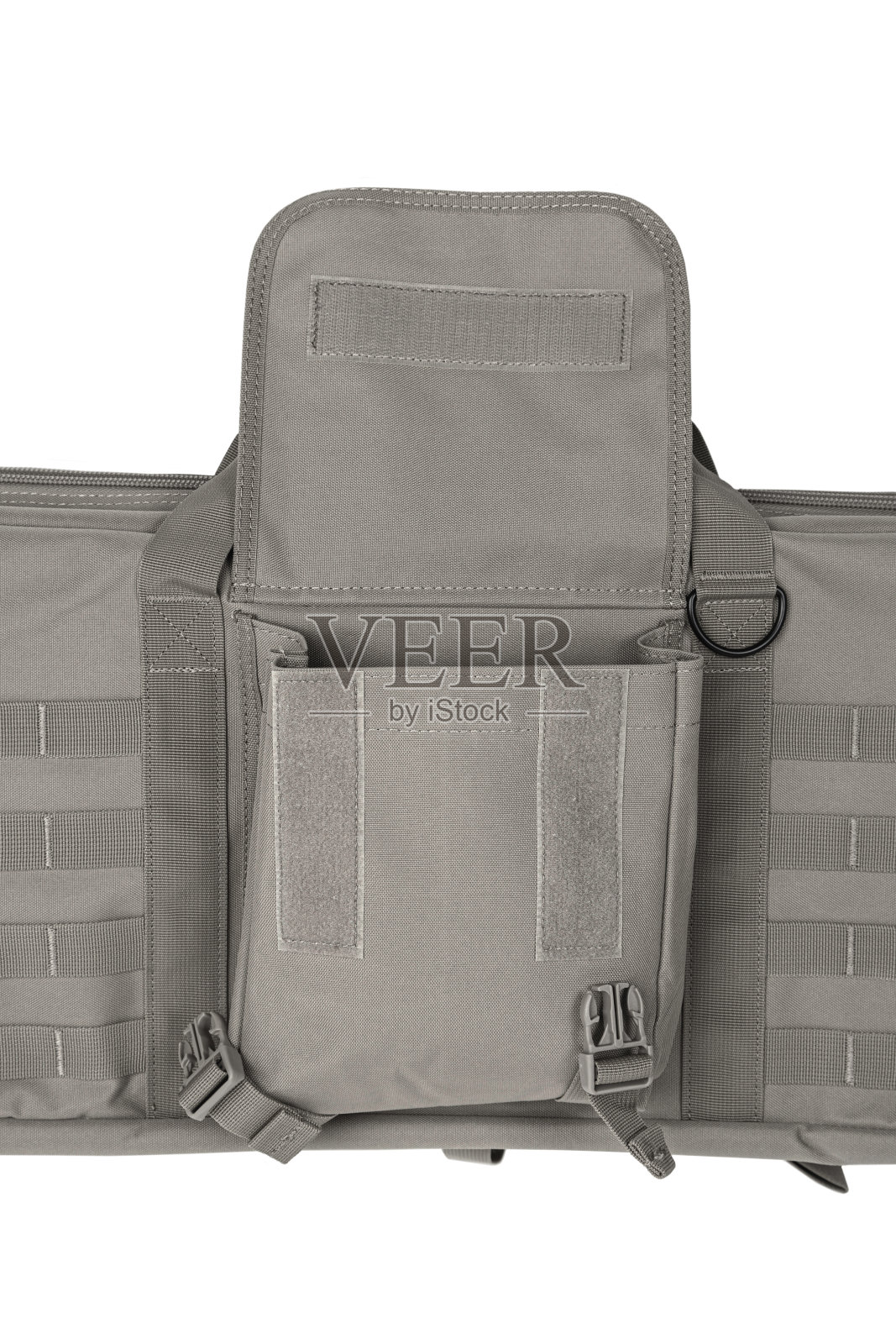 柔和的淡米色枪盒,有额外的口袋。储存和运输武器的袋子。在白色背景上隔离。照片摄影图片