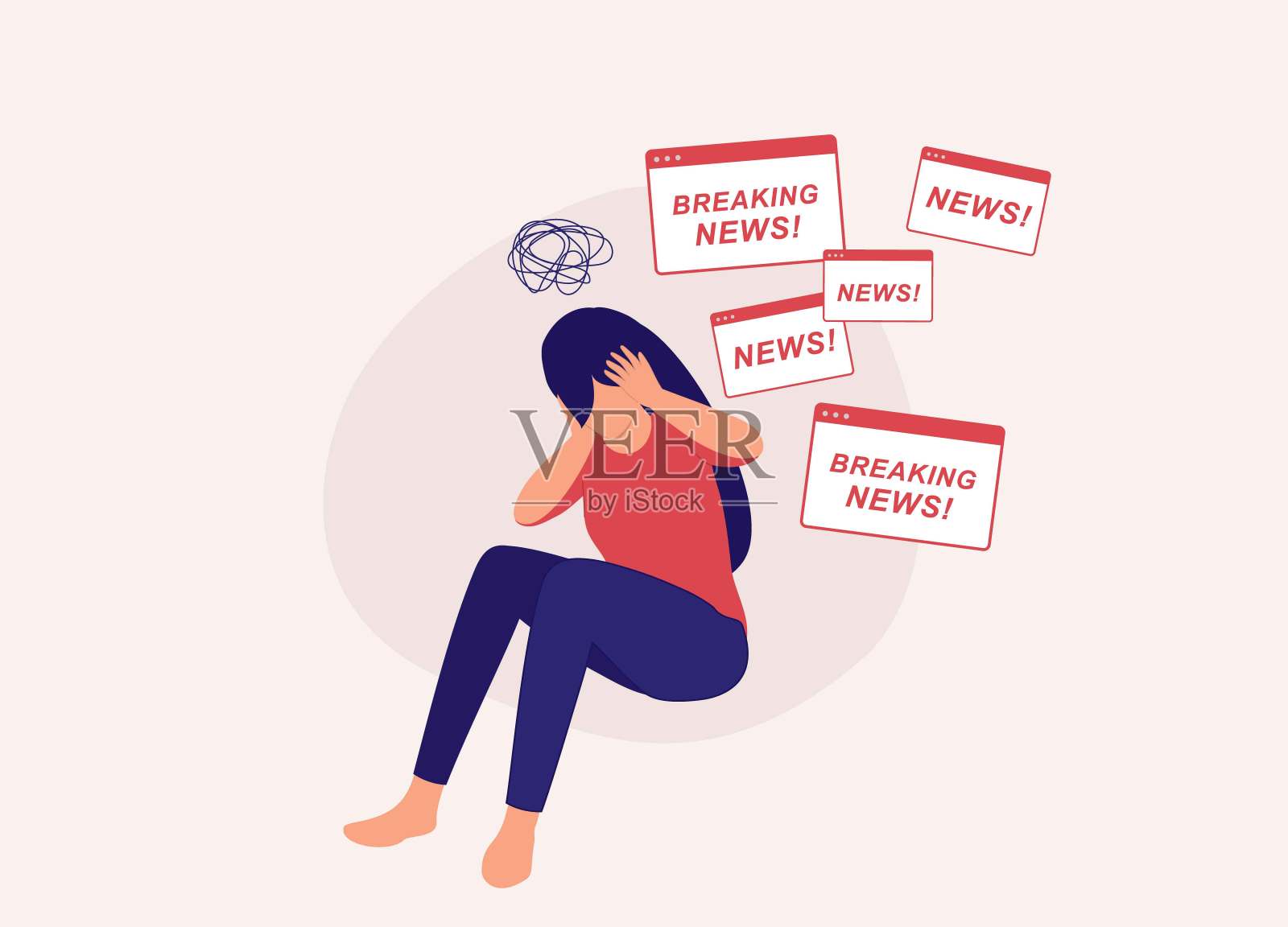 不堪重负的女人用手捂住耳朵以躲避所有在线突发新闻插画图片素材