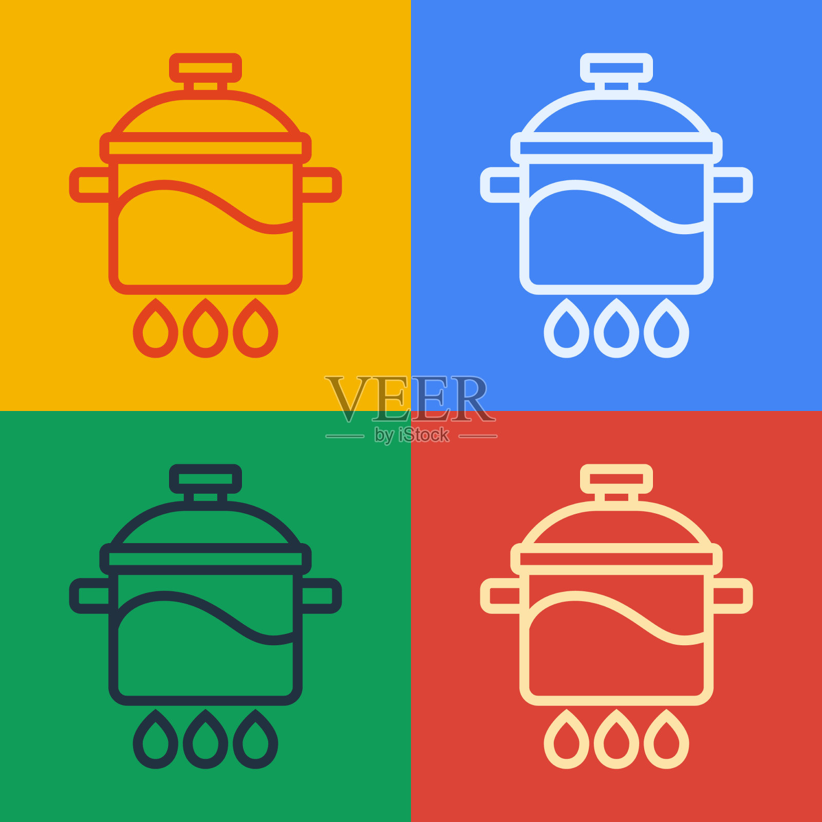 波普艺术线烹饪锅图标孤立的颜色图标素材