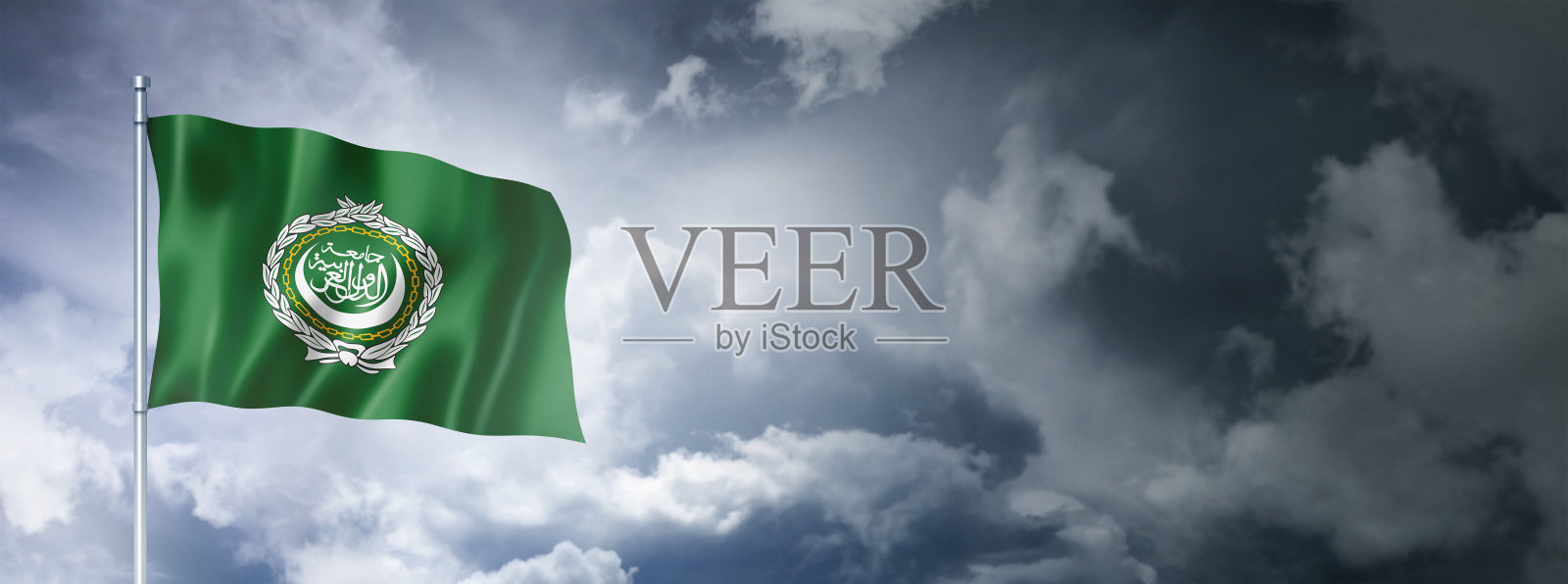 阿拉伯联盟旗帜在多云的天空照片摄影图片