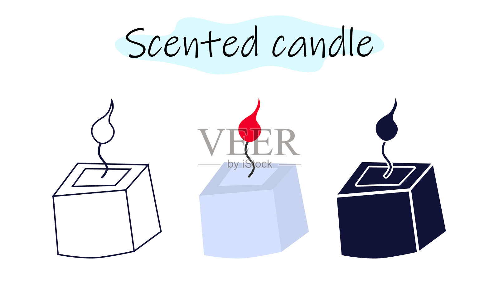 一种芳香的蜡烛,形状为立方体,有一个插画图片素材