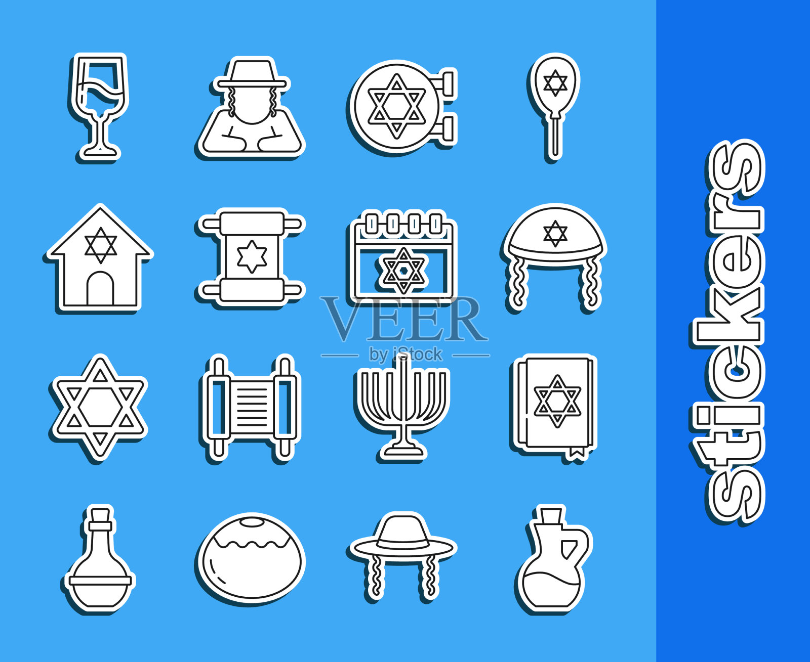 定线瓶橄榄油犹太律法书图标素材