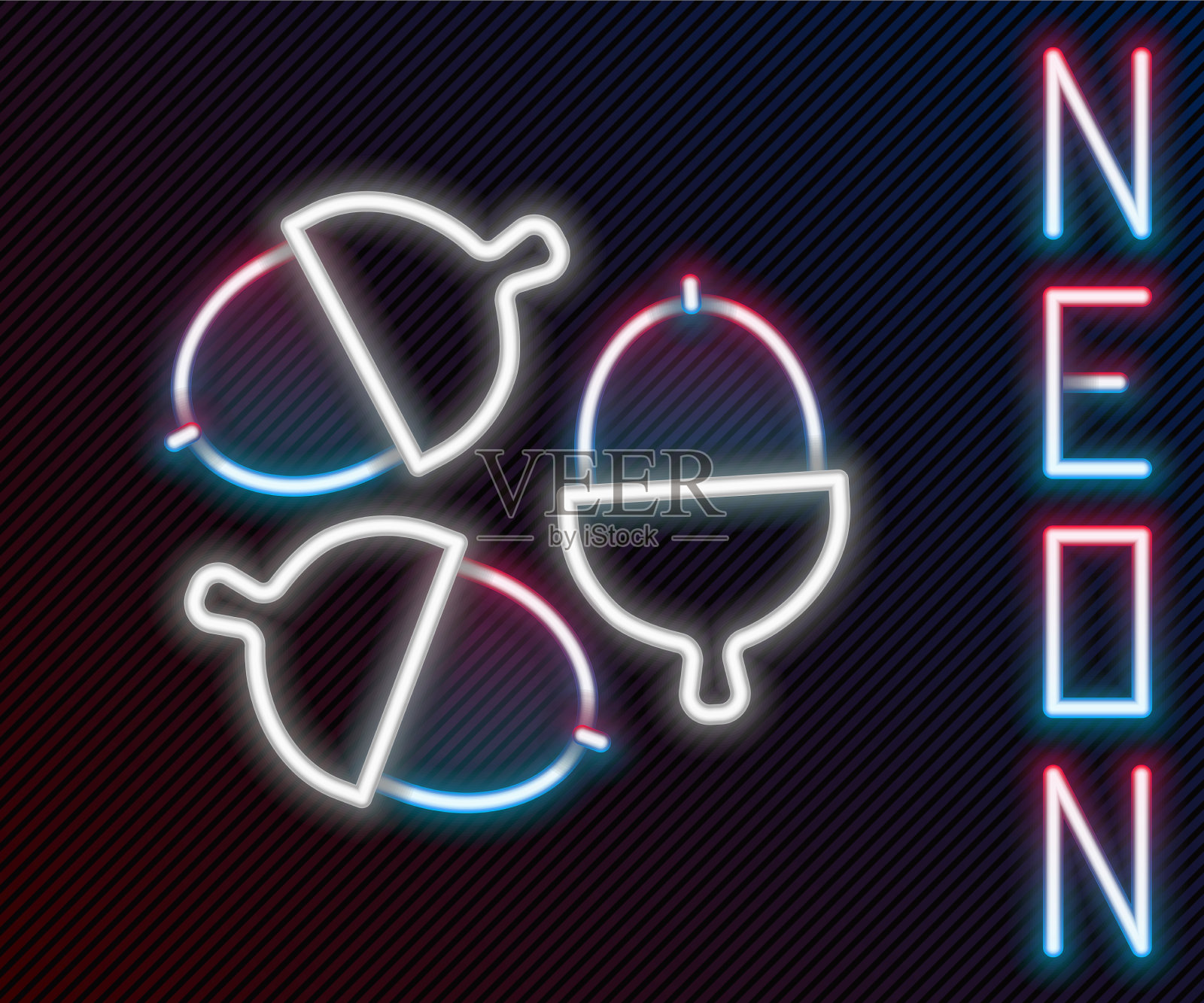 发光的霓虹灯线橡子图标孤立在黑色插画图片素材