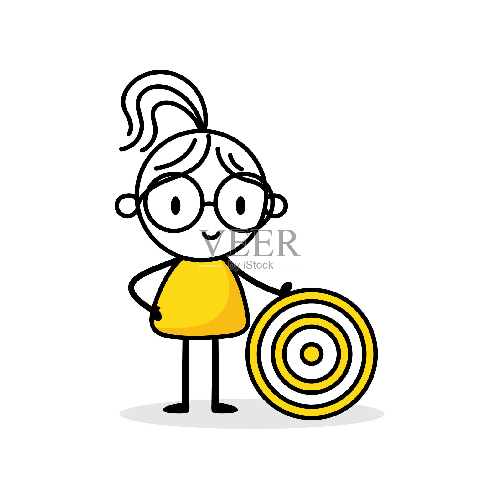 靠在目标上的女商人,手绘涂鸦风格,矢量素材插画图片素材