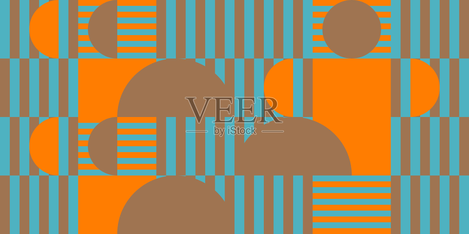 现代矢量抽象几何背景,具有圆形、矩形、正方形和条纹,采用复古Bauhaus风格。粉彩色插画图片素材