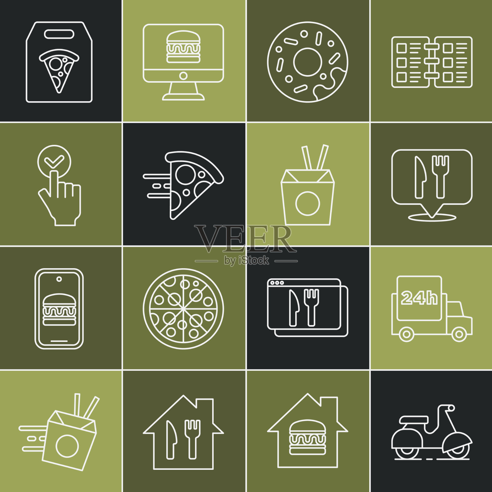 集线机车送货快由汽车咖啡馆和图标素材