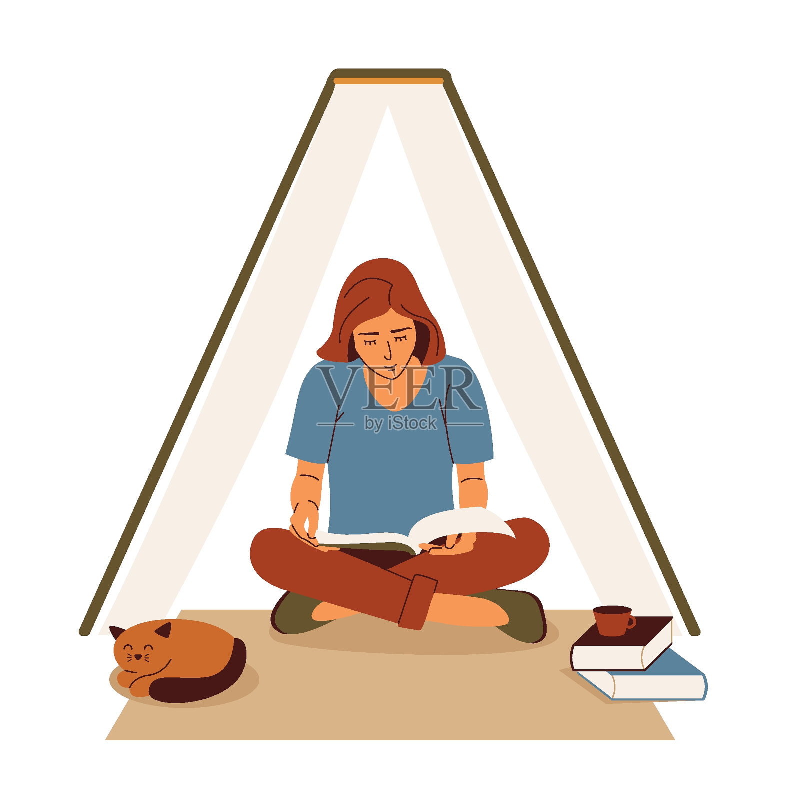 《坐在地板上的女孩》插画图片素材
