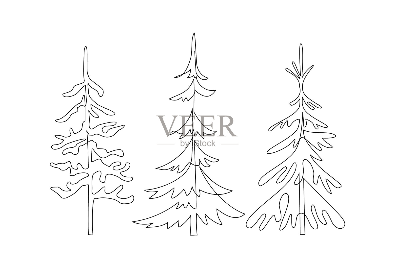 抽象云杉树集孤立在白色设计元素图片