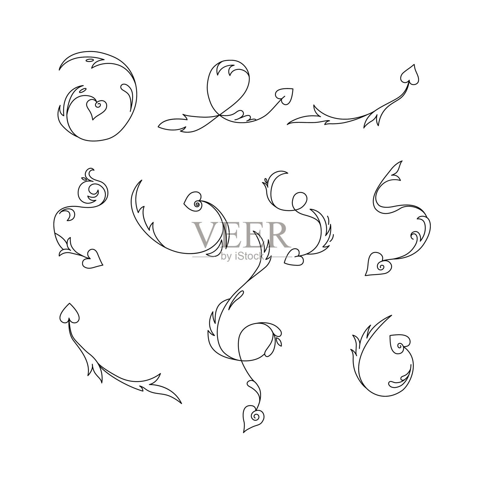 一组原始轮廓箭头卷曲元素设计元素图片