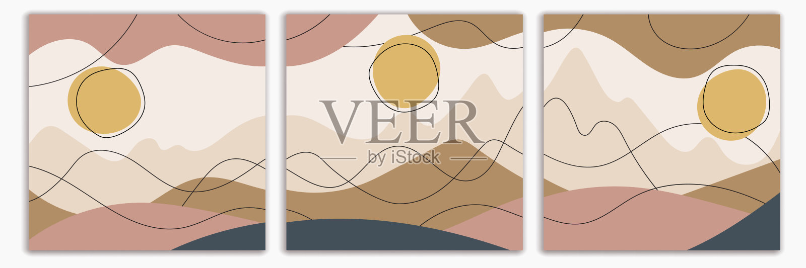 宣传册传单设计,矢量背景,方形格式,风格化的山地景观插画图片素材