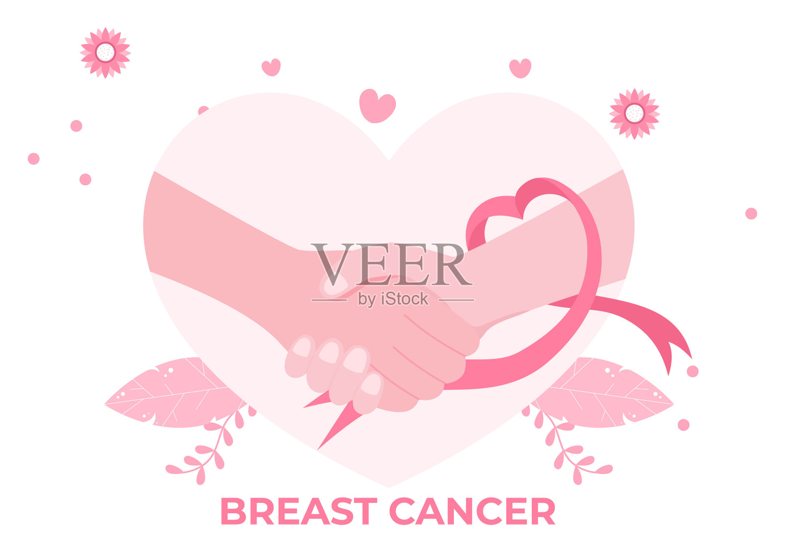 乳腺癌宣传月背景卡通插图,粉红丝带和妇女疾病预防运动或保健插画图片素材