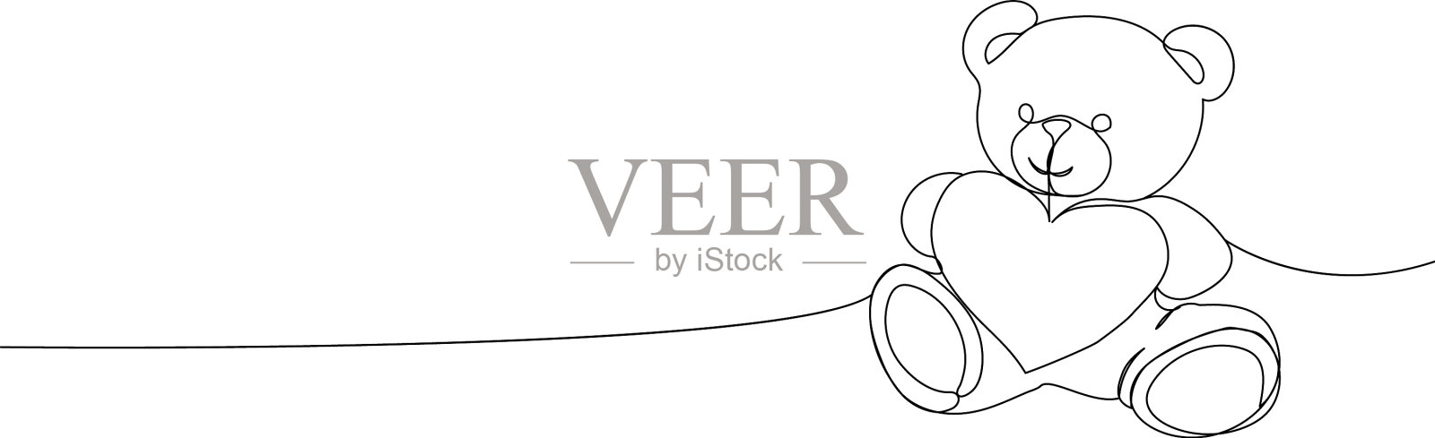 用泰迪熊的心连续画一条线插画图片素材