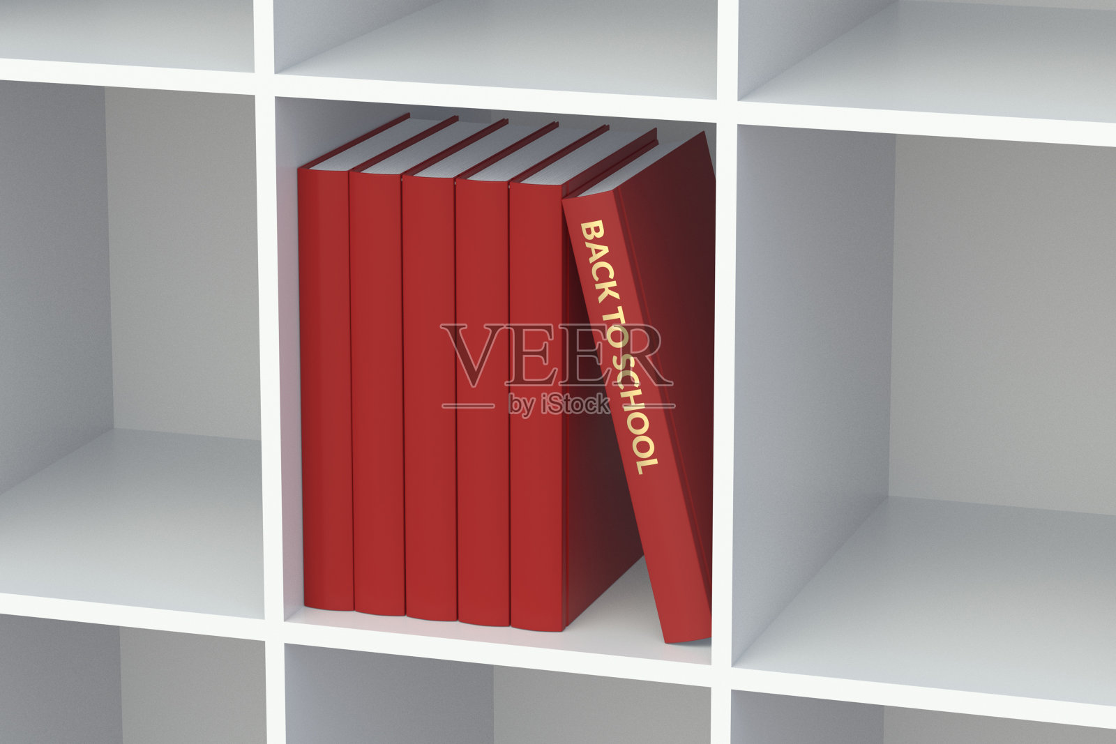 带铭文的书回到学校在书架上。教育的概念。三维渲染照片摄影图片