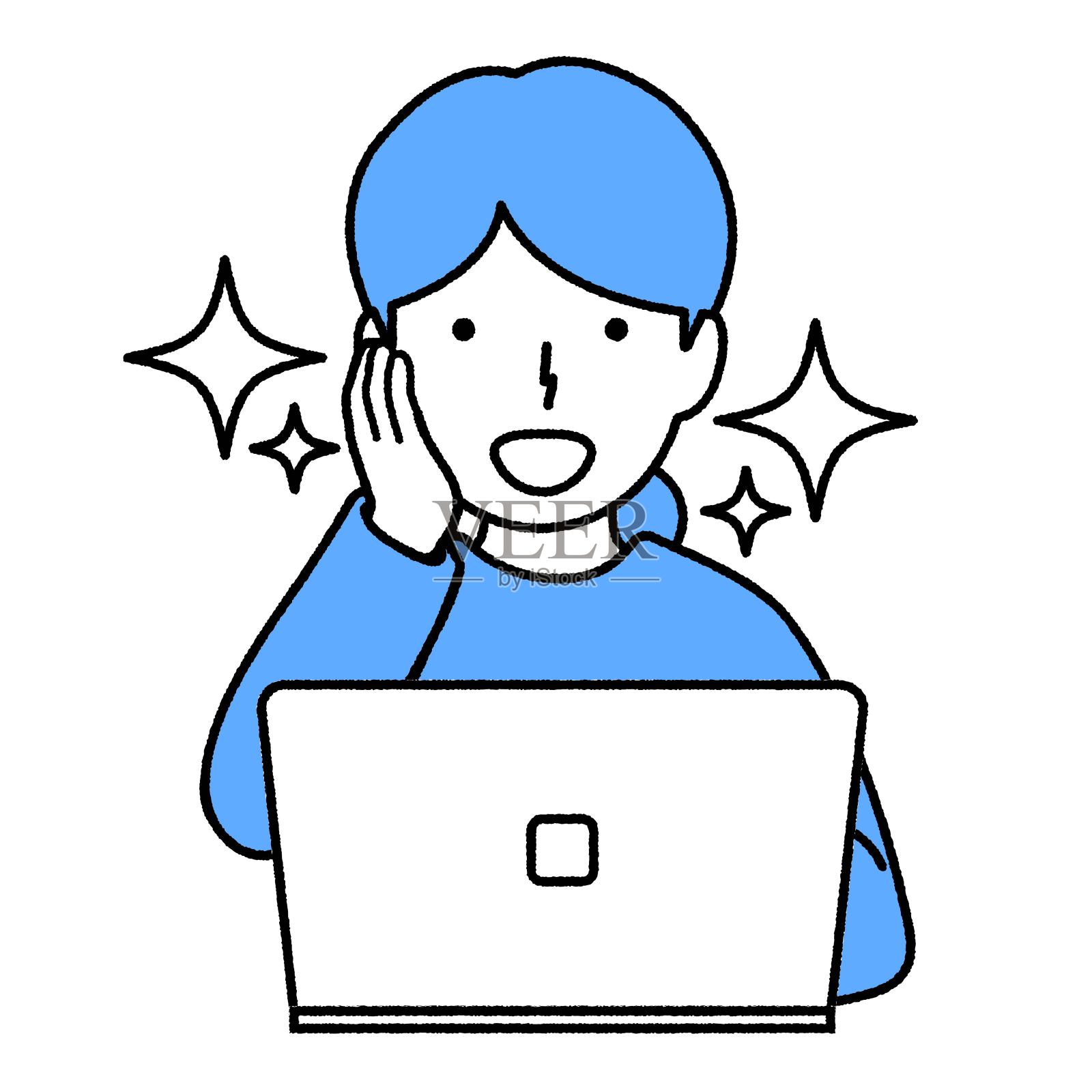 使用电脑的女人:快乐插画图片素材