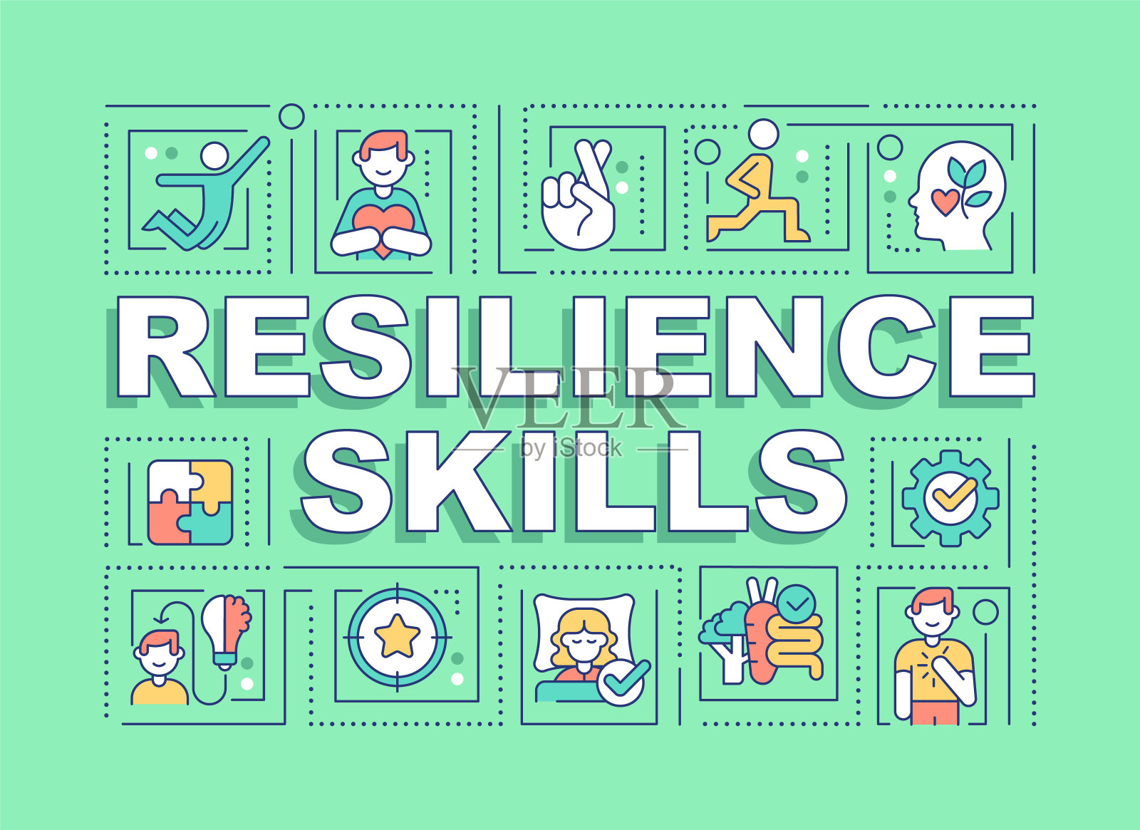 韧性技能字概念绿旗插画图片素材