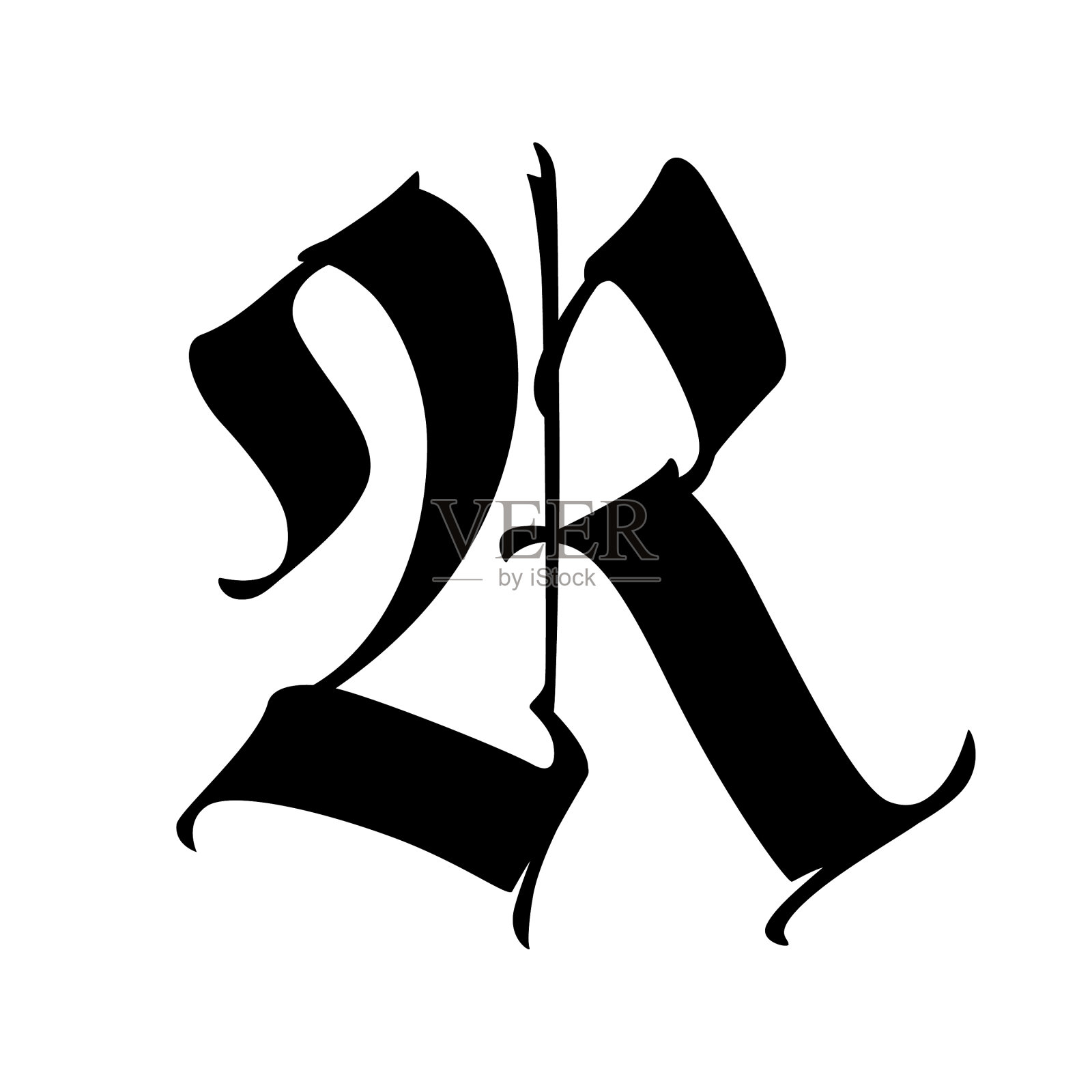 字母r在哥特风格的字母表中的符号设计元素图片