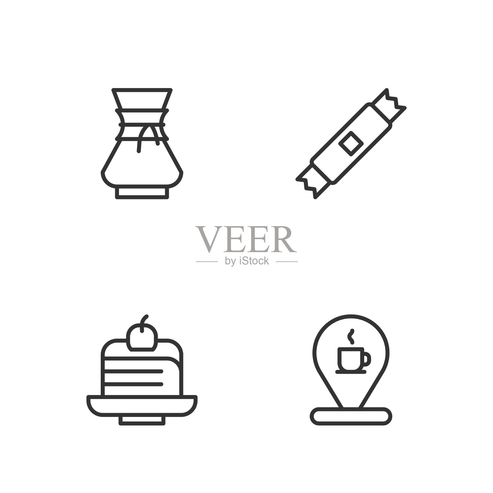 咖啡杯蛋糕固定线位置图标素材