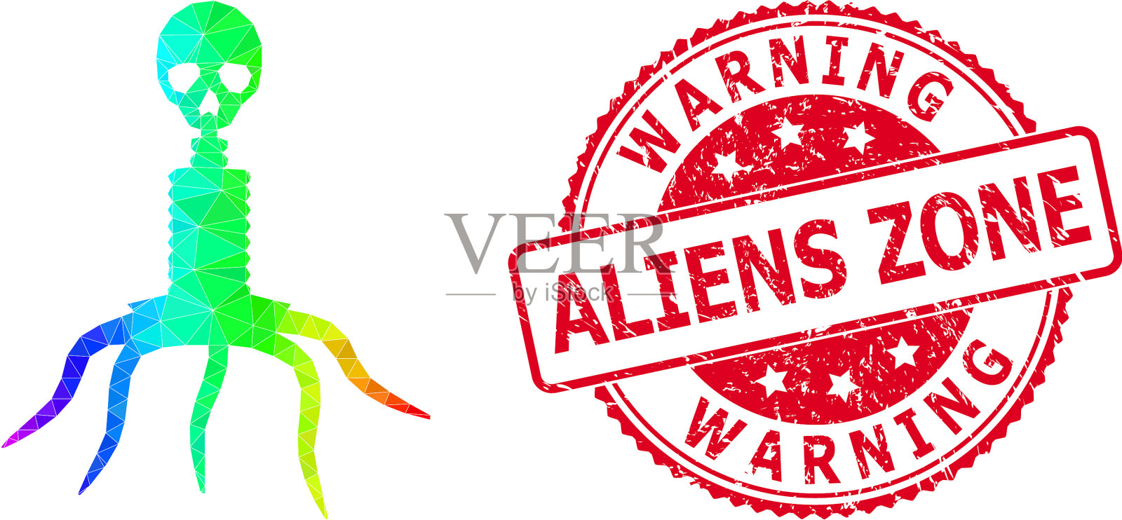 圆形垃圾警告外星人区域印章插画图片素材