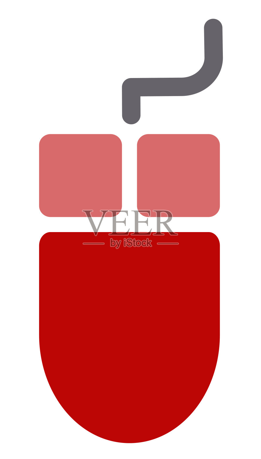 图示一个红色的电脑鼠标点击按钮,一个手持的指向装置。向量,卡通,绘画。插画图片素材