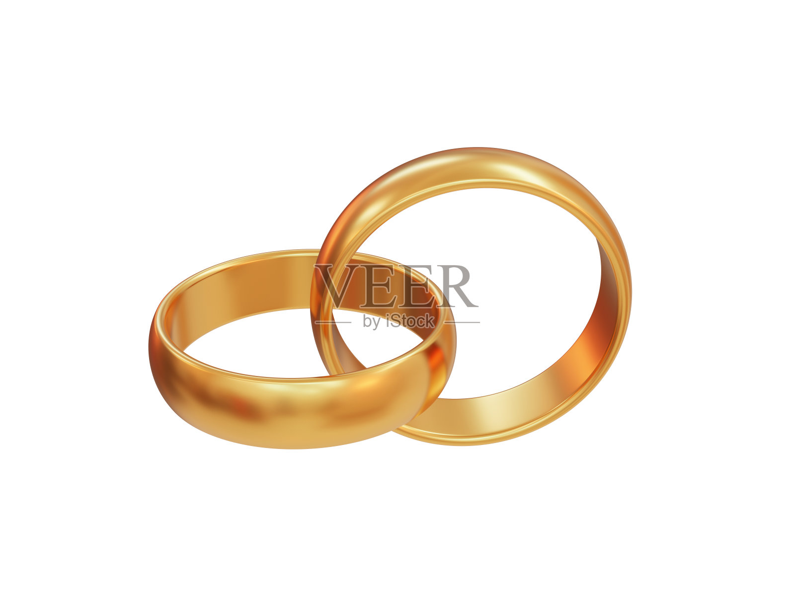 3d两个金戒指在白色孤立的背景。象征着幸福的家庭生活。3 d渲染插图。照片摄影图片