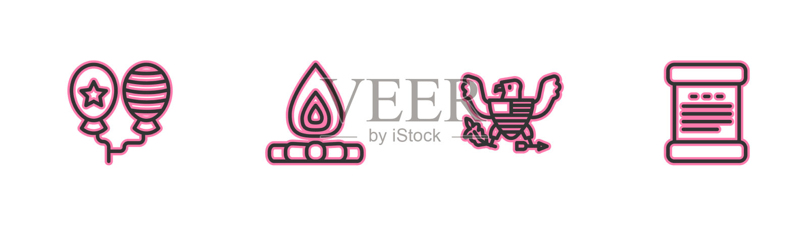 设置线气球鹰篝火和宣言图标素材