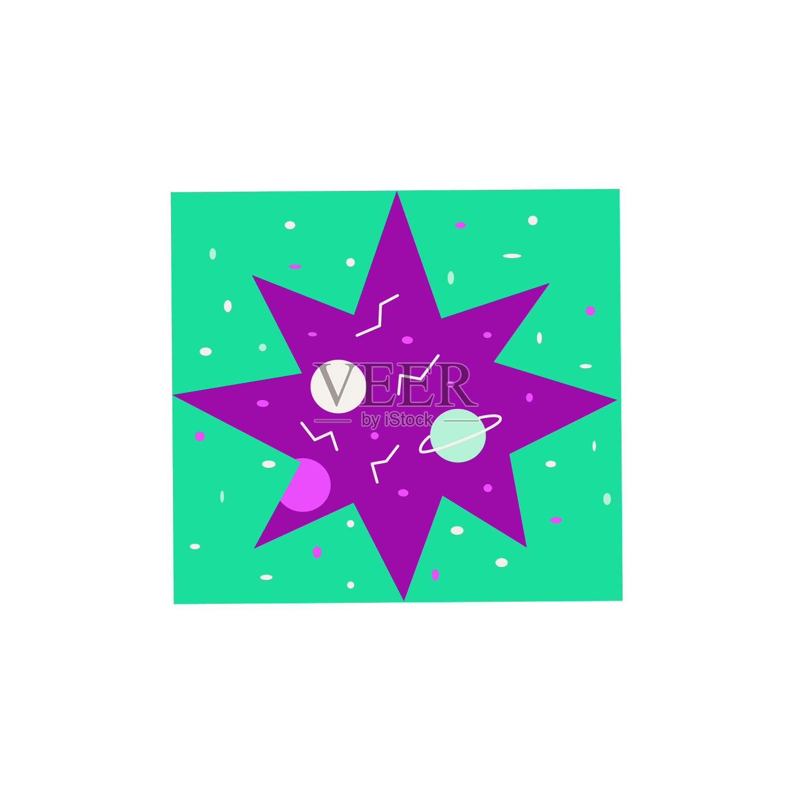紫色的星星在绿色的方形手绘插画图片素材