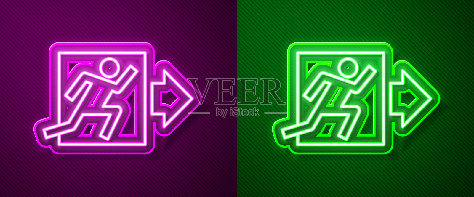 发光的霓虹灯线消防出口图标隔离插画图片素材