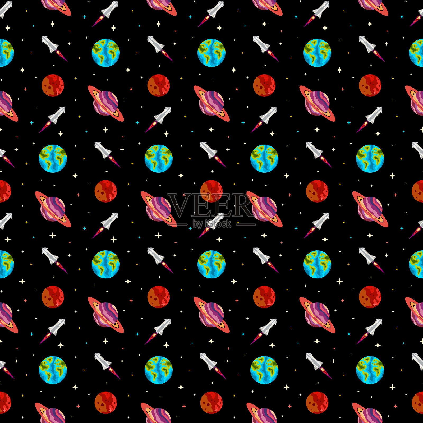 火箭空间行星矢量无缝模式插画图片素材